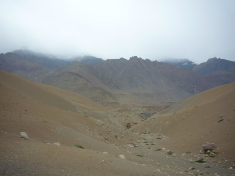 Above Saspol the hills disappear into the clouds.